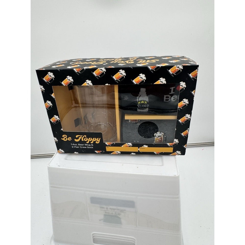 Be Hoppy‎ Beer Mug and Beer Socks Gift Set New in Box!